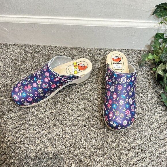 Bighorn Womens Wooden Clogs Purple Floral Leather size 36 US 6 Slip On Holland - Picture 3 of 8